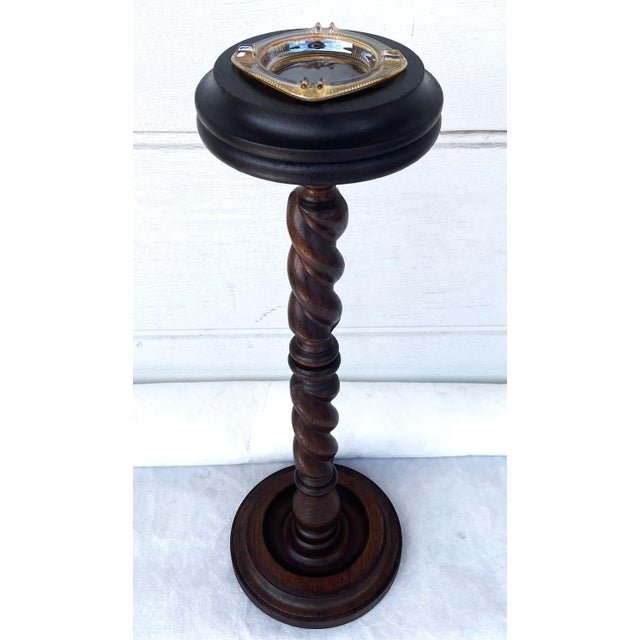 Free-Standing Ashtray in Oak Wood with Twisted Column and Glass Insert, 1970s, Set of 2 For Sale - Image 3 of 14