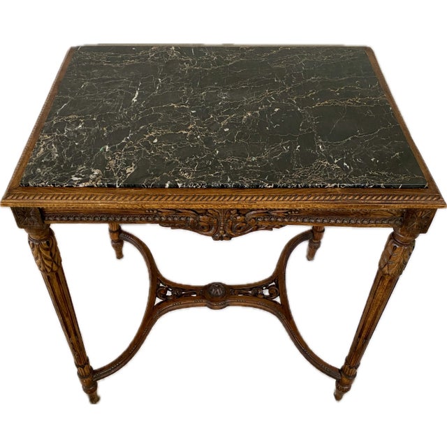 Early 20th Century French Louis XVI Hand-Carved Oak Marble Top Console Table For Sale - Image 5 of 11
