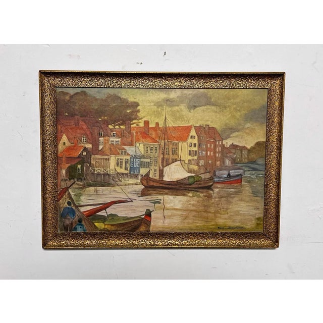 Circa Early 20th Century Nico Jungmann Art Nouveau Style Painting of Dutch Boats For Sale - Image 9 of 9