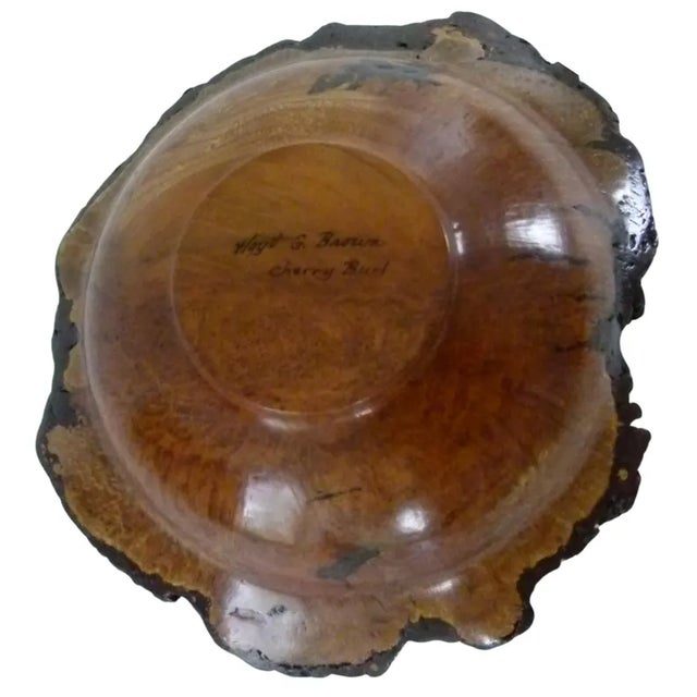 Hoyt G. Brown Signed 9" Cherry Burl Bowl | Appalachian Folk Art | Live Edge Wood Bowl For Sale - Image 11 of 11