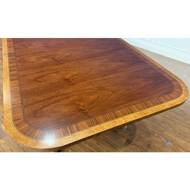 Traditional Multi-Banded Mahogany Dining Table by Leighton Hall - Showroom Sample For Sale - Image 15 of 18