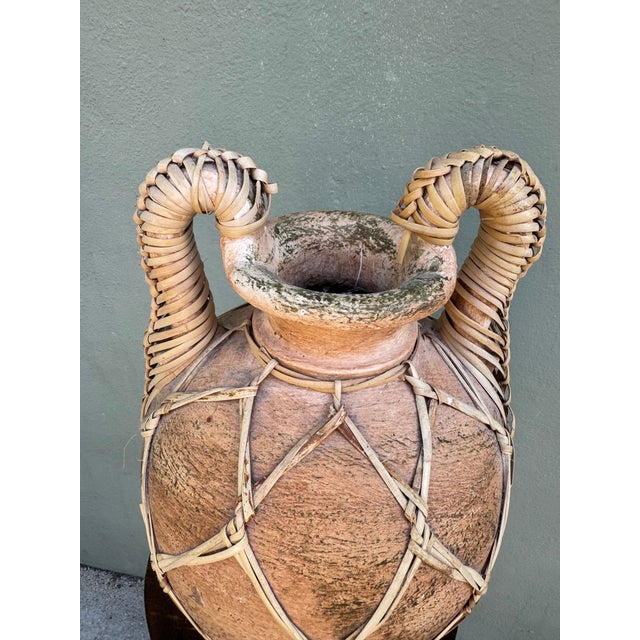 Vintage Rattan-Lattice Terracotta Amphora Vase — Boho Coastal Mediterranean Style For Sale - Image 4 of 7