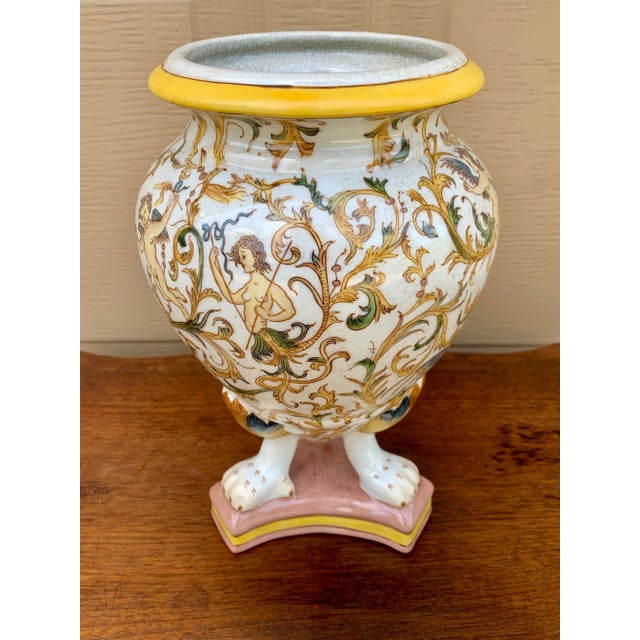 Neoclassical Painted Faience Putti Vase on Paw Feet For Sale - Image 9 of 13