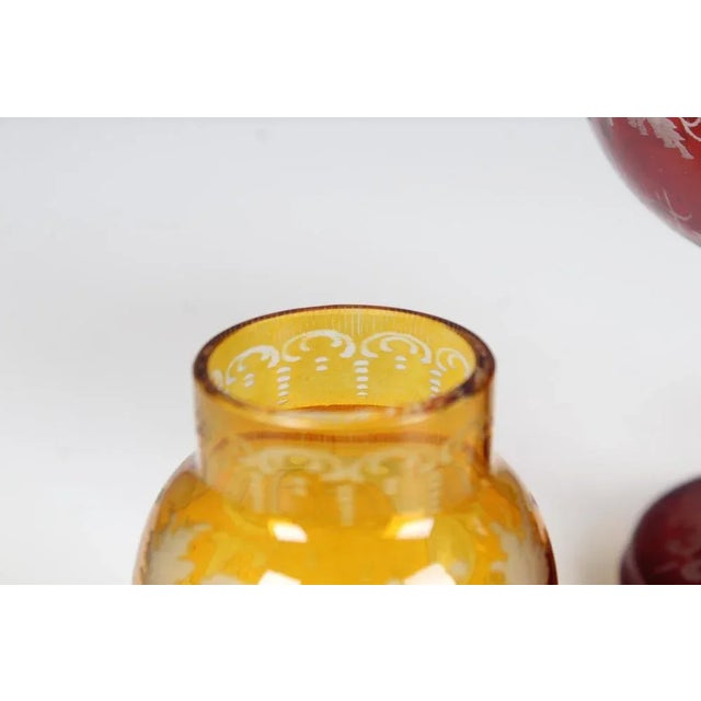 Bohemian Crystal Glass Set in Ruby Red and Yellow, 1880s, Set of 3 For Sale - Image 3 of 12