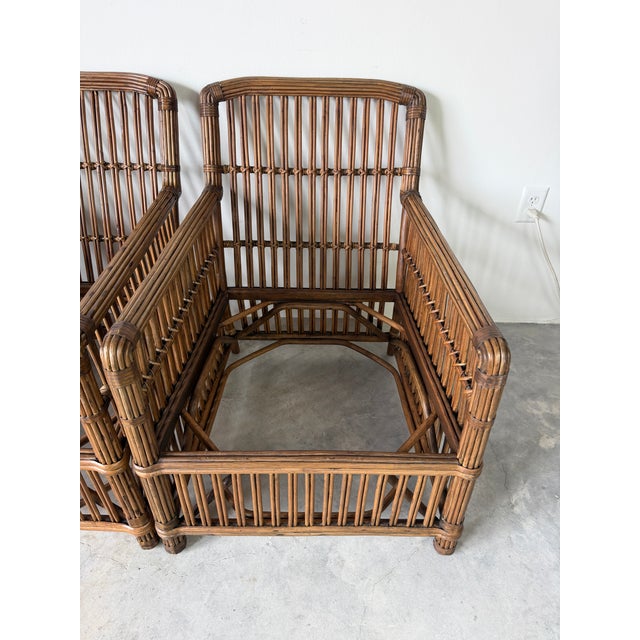 Vintage Palecek President’s State Stick Rattan Lounge Chairs – Pair For Sale - Image 17 of 18