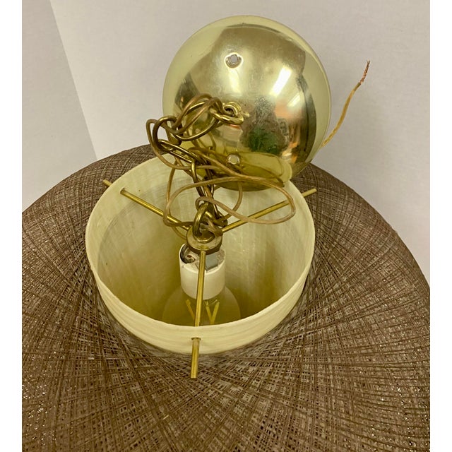 1950s Pair of Brown Spun Fiberglass and Acrylic Bulbous Hanging Lanterns For Sale - Image 10 of 12