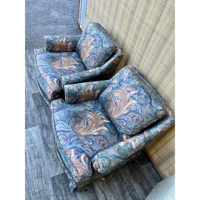 A Pair of Vintage Mid Century / Hollywood Regency Upholstered Lounge Chairs. Circa 1970s For Sale In Miami - Image 6 of 18