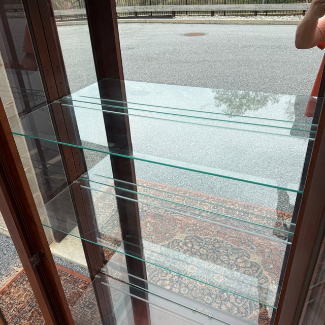 1990s Philip Reinisch Federal Style Carved Cherry Mirrored Curio or Display Cabinet For Sale - Image 10 of 15