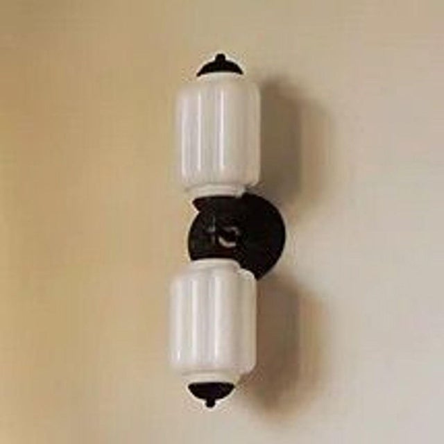 Traditional Vintage Style Double Glass Wall Sconce With Black Metal Detailing For Sale - Image 3 of 6