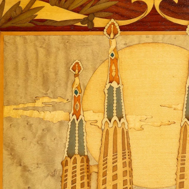 J. Ordoñez, Gaudí's Sagrada Familia, 1980s, Marquetry Wood Artwork For Sale - Image 10 of 11