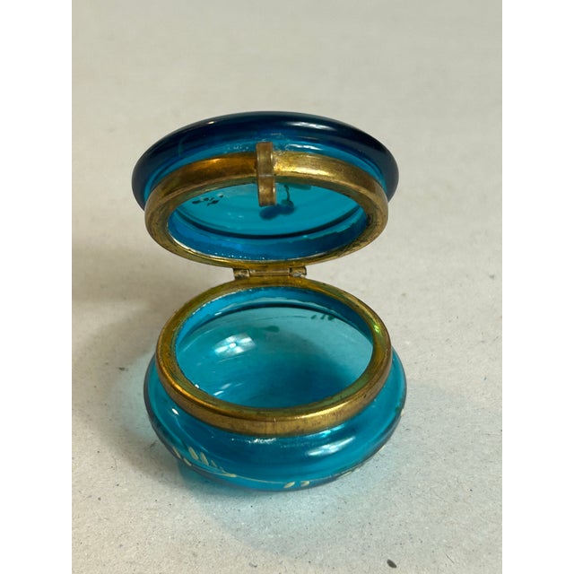 Antique Victorian Vanity Trinket Box Bohemian Floral Painted Cobalt Blue Glass For Sale - Image 4 of 12
