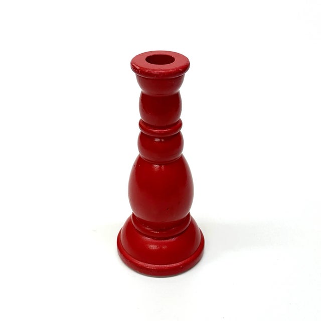 Multi-Toned Red Wooden Candle Holder Curation - Group of 5 For Sale - Image 9 of 12