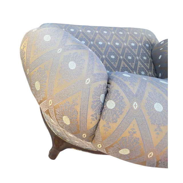 1990s Marge Carson Boudoir Lounge Accent Chair French Tuffed Wingback Armchair Regency For Sale - Image 12 of 14