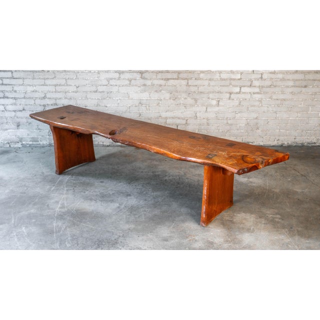 Wood 1970s Mid-Century Modern Live Edge Solid Wood Bench For Sale - Image 7 of 18
