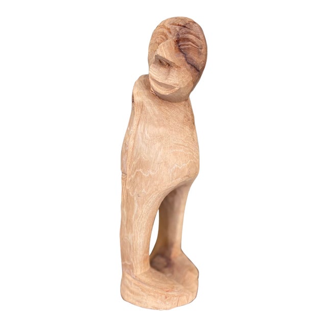 Hand-Carved Mid 20th Century Abstract Wooden Figure Sculpture in Natural Finish. For Sale