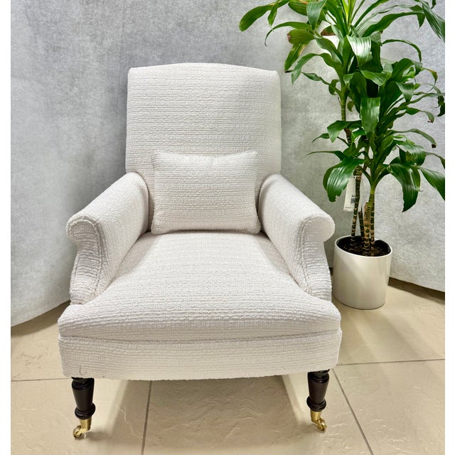 Pearl White Bouclé Chaise Lounge Chair With Matching Ottoman and Kidney Pillow For Sale - Image 10 of 10