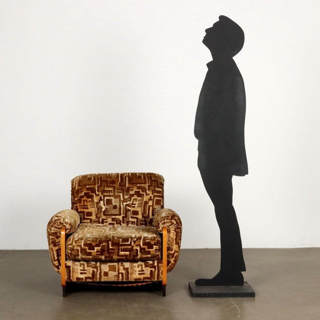 Pair of armchairs, foam padding, textured velvet upholstery, original of the period, beech veneered wood. This piece is...