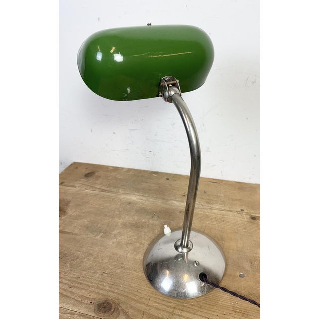 Green Vintage Green Enamel Banker's Table Lamp, 1950s For Sale - Image 8 of 18