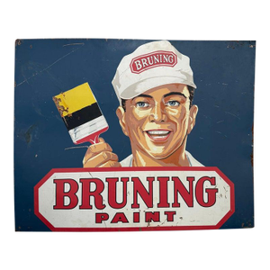 1950s Large Mid Century Metal "Bruning Paint" Advertisement Sign