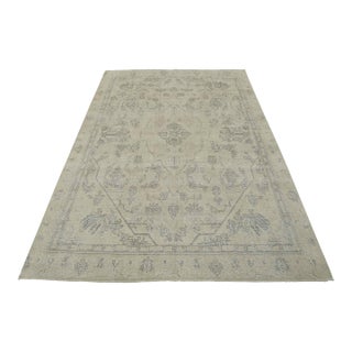 Tabriz Rug 9’1” X 12′ Beige Wool Vintage Distressed Hand-Knotted Carpet For Sale