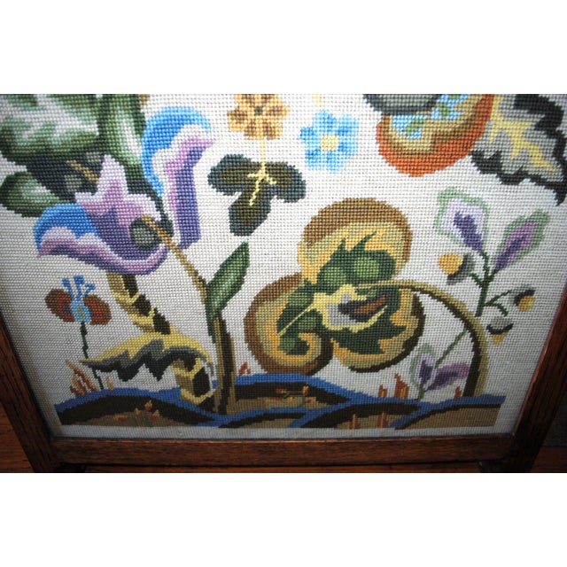 Antique Jacobean Designed Needlepoint Fireplace Screen For Sale - Image 4 of 10