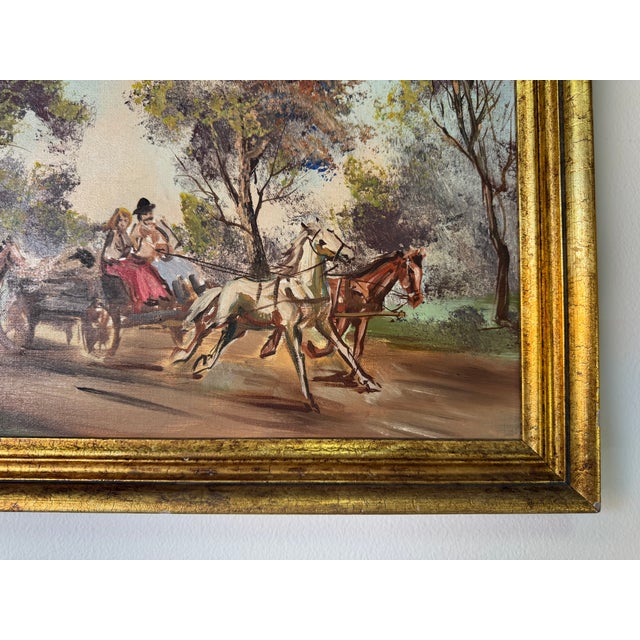 1970s Vintage Country Impressionist Horse & Carriage Oil on Canvas Painting – Frame For Sale - Image 9 of 11