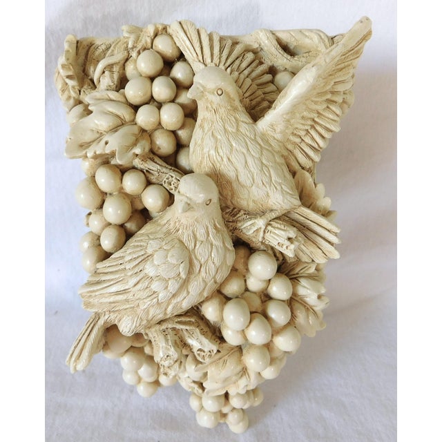 Pair Ornate Ivory Bird Berries Foliage Curtain Draperies Rod Pole Holders For Sale - Image 4 of 10