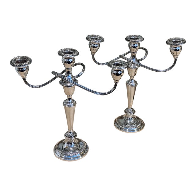 Antique 3-Light Sterling Silver Candlesticks For Sale