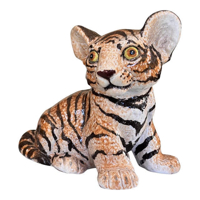 Vintage Made in Italy Terra Cotta Tiger Cub For Sale