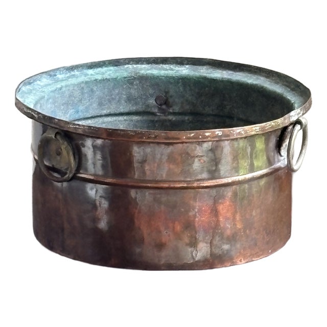 Antique Hand-Hammered Tinned Copper Pot W/ Ring Handles For Sale