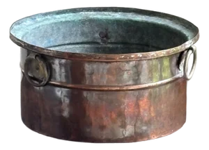 Antique Hand-Hammered Tinned Copper Pot W/ Ring Handles