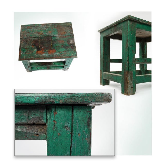 Green Table in Patinated Wood, in Very Good conditions. This piece is designed in the style of the selected designer...