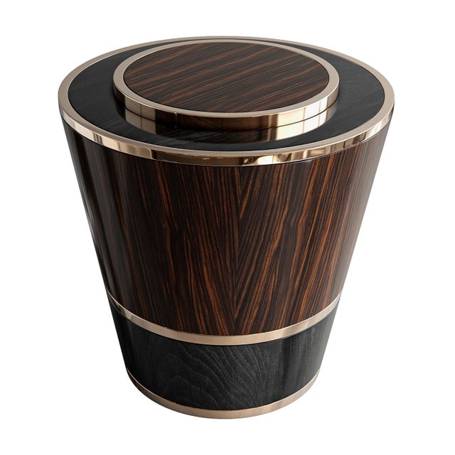 "L'uovo" Side Table With Bronze and Finely Crafted Woods, Handmade For Sale - Image 4 of 6