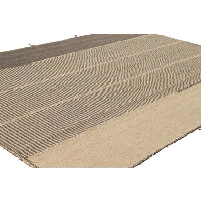 Rug & Kilim Rug & Kilim’s Contemporary Kilim With Textural Beige and Brown Stripes For Sale - Image 4 of 7