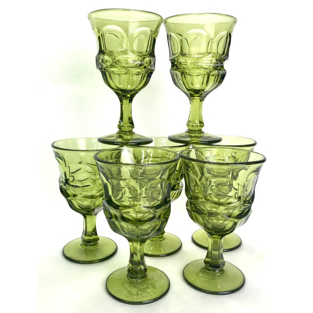 1960 Fostoria Argus Green Water/Wine Glasses Set of Seven Chairish