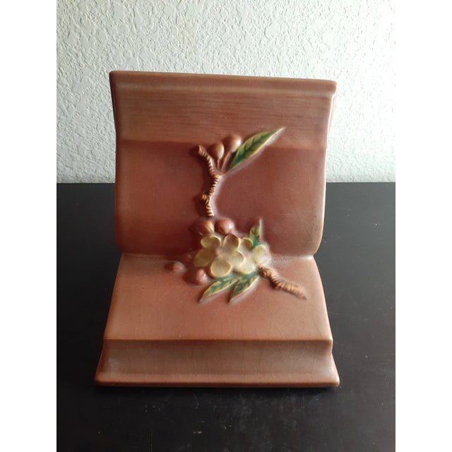 1960s Vintage Roseville Pottery Pink Apple Blossom Single Bookend For Sale - Image 5 of 7