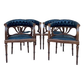 French Dining Armchairs In Leather And Walnut, 1950s, Set Of 4 For Sale