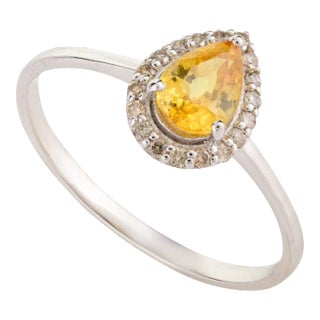 Yellow Sapphire Halo Diamond Engagement Ring Size 7 For Sale