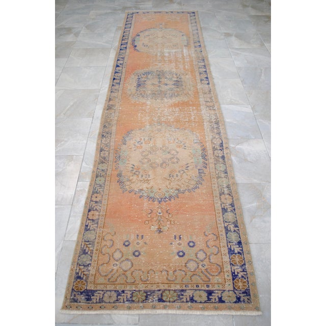 Distressed Oushak Runner Rug - Hand Knotted Hallway Decor - 2'11″ X 12' For Sale - Image 4 of 11