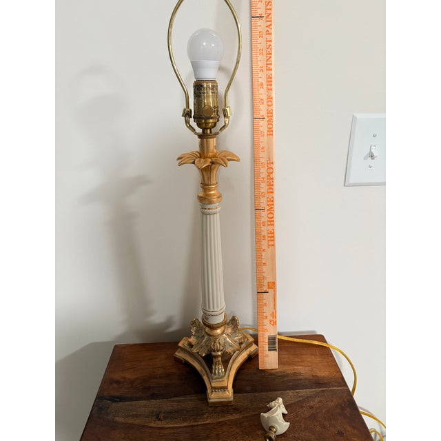 Vintage Quoizel Lenox Porcelain Table Lamp With Fringe Shade & Angel Finial For Sale - Image 11 of 11
