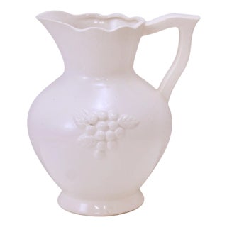 Grape Leaf Ivory Ceramic Pitcher Vase For Sale