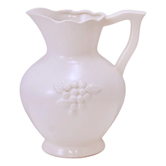 Grape Leaf Ivory Ceramic Pitcher Vase For Sale