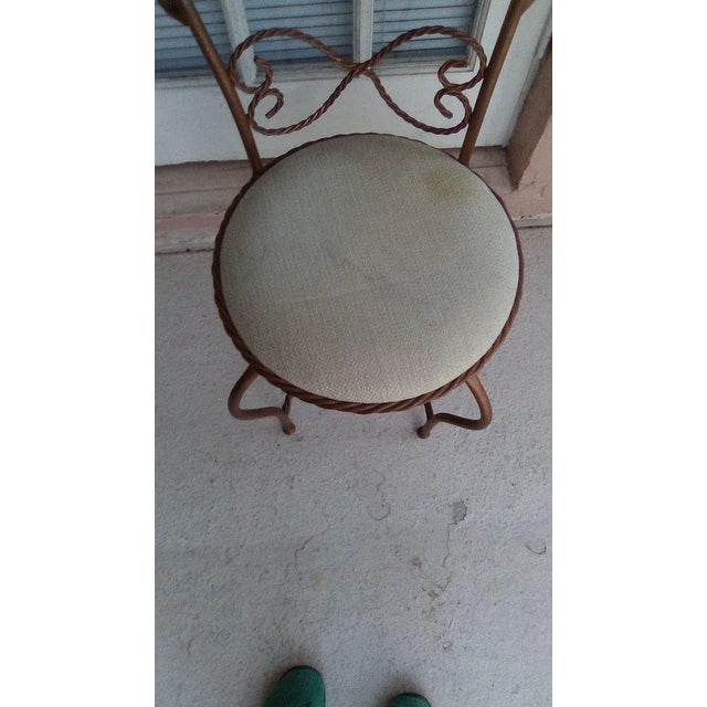 Brass 1970s Hollywood Regency Wrought Iron Tassel Rope Swivel Vanity Chair with Upholstered Seat For Sale - Image 8 of 12