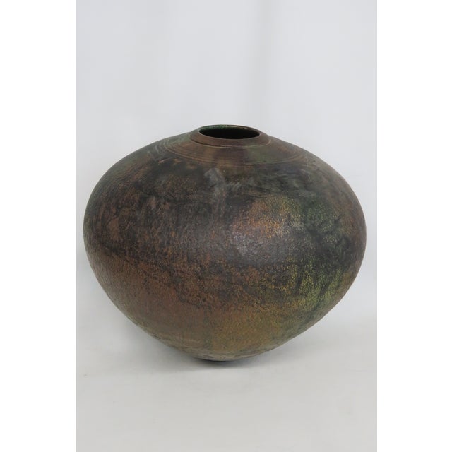 Harvey Sadow Style Raku Art Pottery Vase 1983 Large Round Stoneware Vessel 4999b For Sale - Image 12 of 16