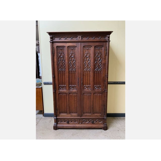 Antique Neo-Gothic Wardrobe with Linen Compartments, 1880 For Sale - Image 13 of 13
