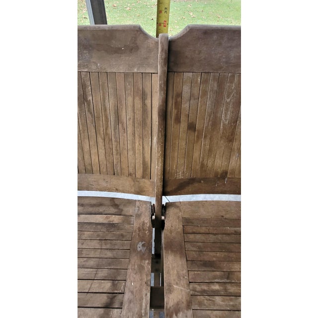 Vintage Wood Folding Double Theater Bench Slatted Two Seater Rustic Farmhouse For Sale - Image 6 of 6