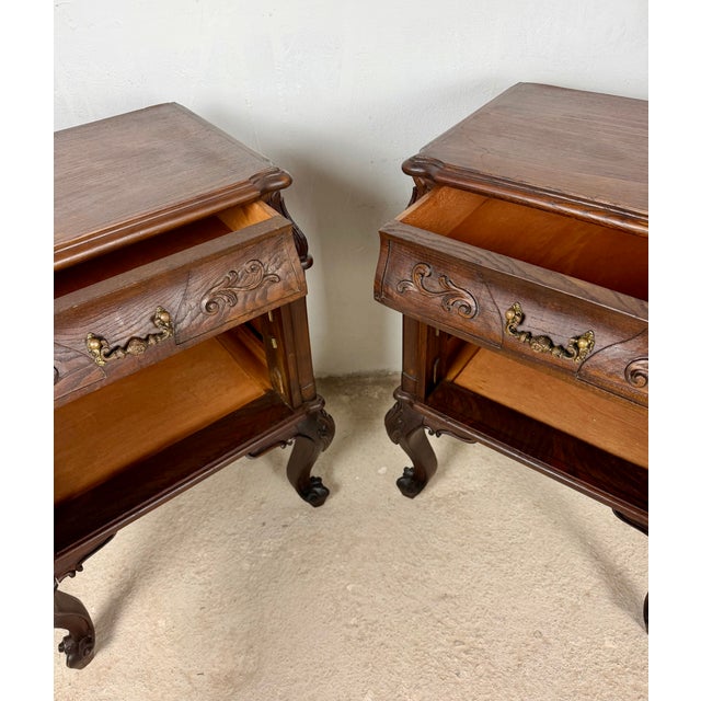 French Louis XV Style Wooden Nightstands, 1940, Set of 2 For Sale - Image 14 of 15