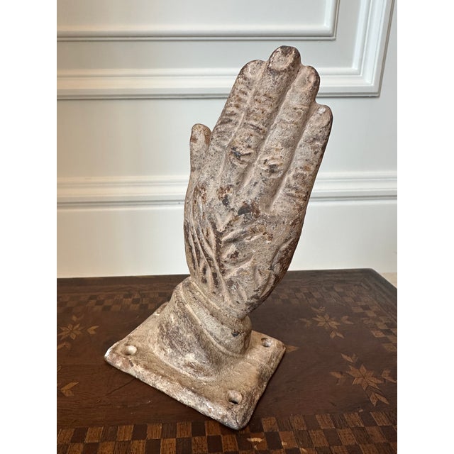 Metal Vintage French Rustic Painted Cast Iron Hand Sculpture for Wall For Sale - Image 7 of 13
