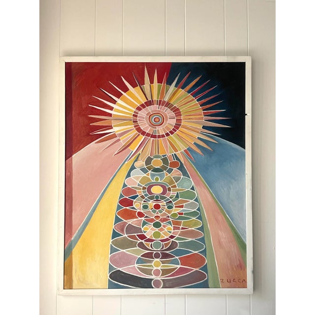 Wood Board Vintage Signed Geometric Modernist Abstract Oil Painting For Sale - Image 7 of 14
