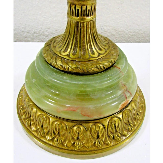 French Antique French Neoclassical Green Onyx and Gilt Bronze Garland and Satyr Mounts Table Lamp For Sale - Image 3 of 17